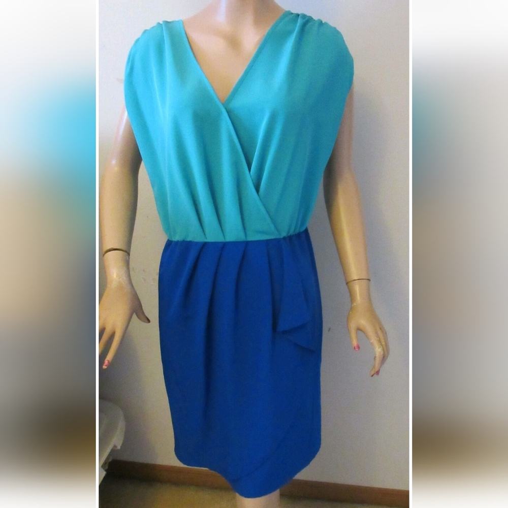 Apt.9 Women Faux Wrap Dress Colorblock Blue Size Large
